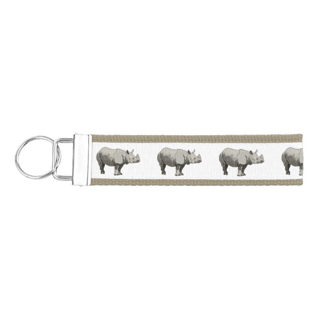 Javan rhinoceros cartoon illustration wrist keychain (Keys on Left)