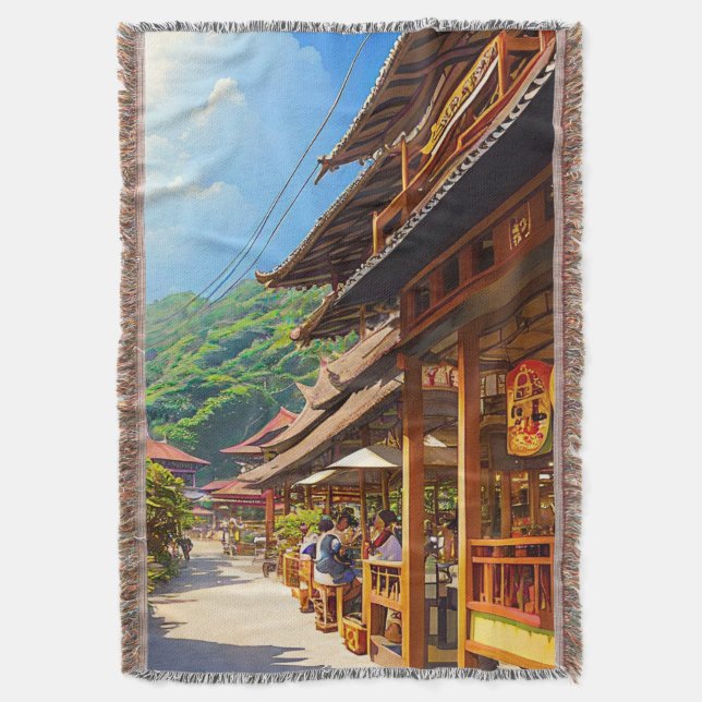 Javanese Coffee House Throw Blanket (Front Vertical)