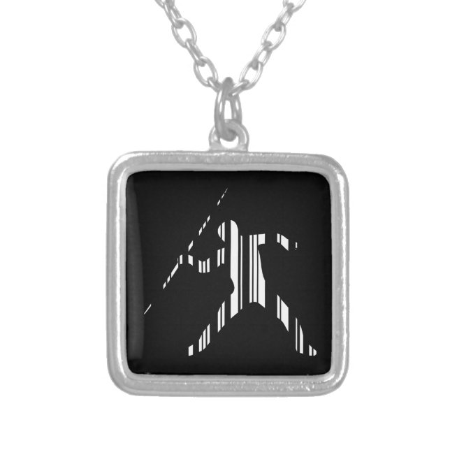 JAVELIN BAR CODE Sports Track and Field Pattern Silver Plated Necklace (Front)