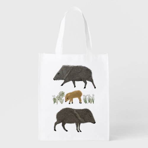 Javelina Family Portrait Desert Animals Grocery Bag