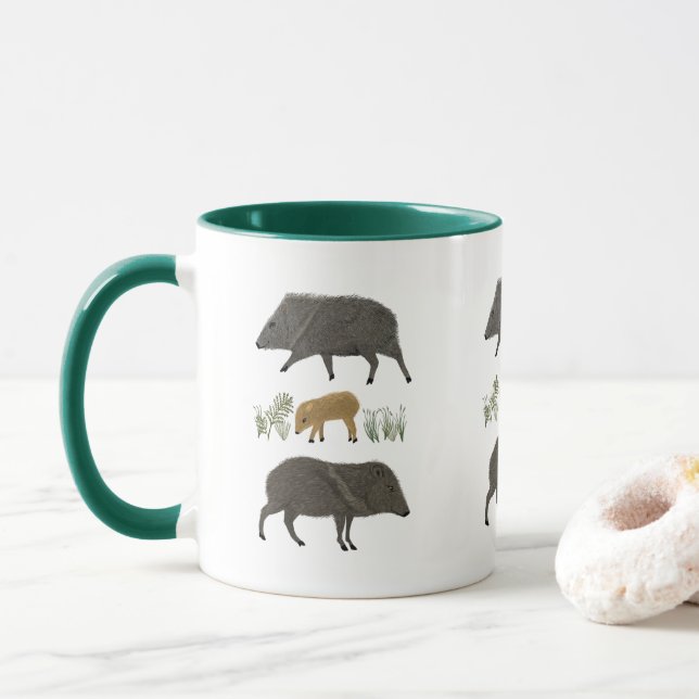 Javelina Family Portrait Desert Animals Mug (With Donut)