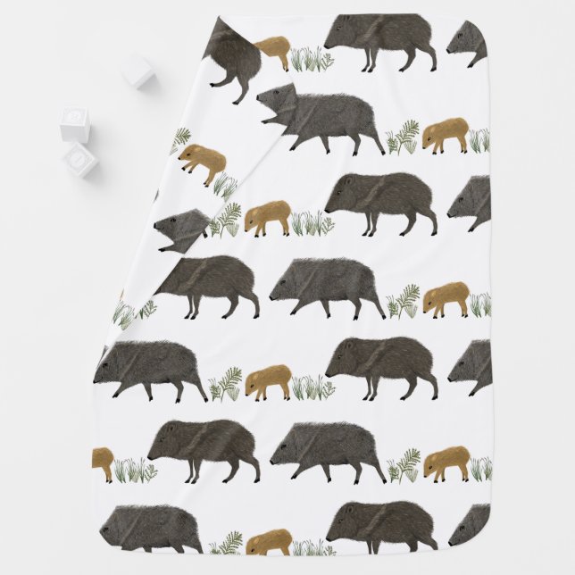 Javelina Family Portrait Desert Animals Pattern Baby Blanket (In Situ)