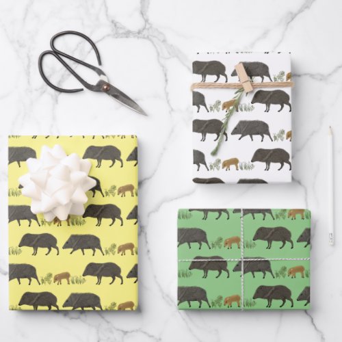 Javelina Family Portrait Desert Animals Pattern Wrapping Paper Sheets