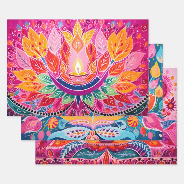 Jaw - dropping pink Diwali  Wrapping Paper Sheets (Set)