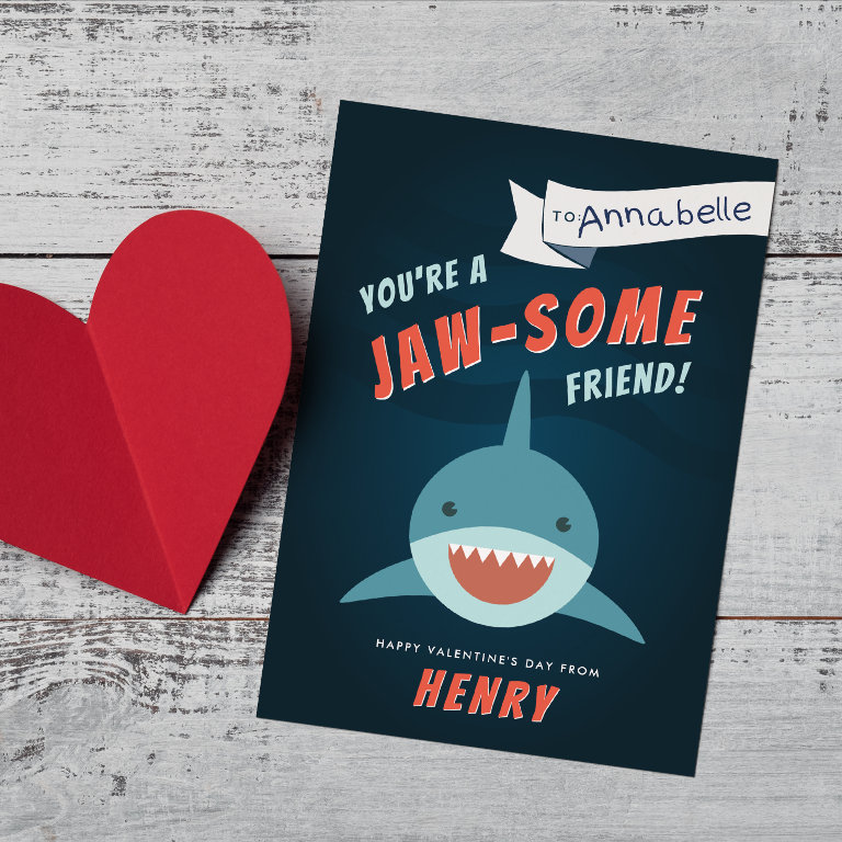 Jaw-Some Shark Classroom Valentine&#39;s Day                    Card