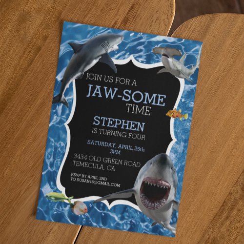 Jaw_Some Time Great White Shark Birthday  Invitation