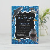 Jaw-Some Time Great White Shark Birthday  Invitation (Standing Front)