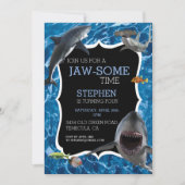 Jaw-Some Time Great White Shark Birthday  Invitation (Front)
