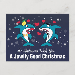 Jawlly Good Christmas Sharks Personalized Holiday Postcard