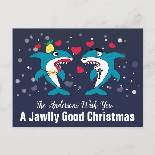 Jawlly Good Christmas Sharks Personalized Holiday Postcard