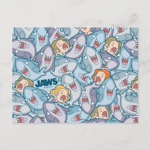 Jaws Cartoon Shark and Swimmer Pattern Postcard