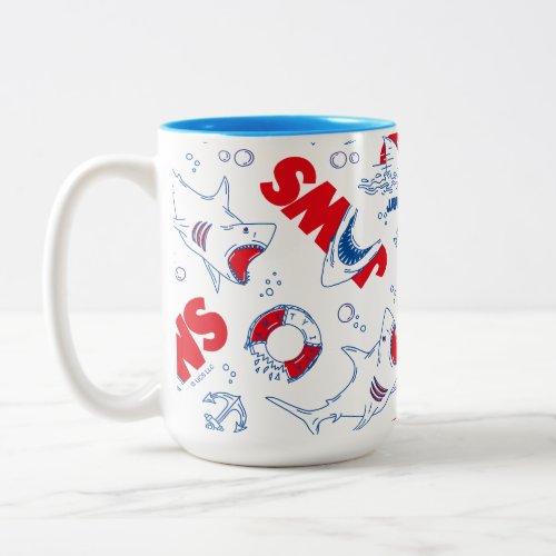 Jaws Outline Drawing Pattern Two_Tone Coffee Mug