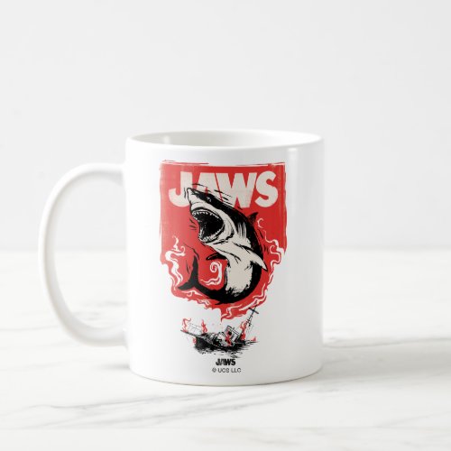 Jaws Shark  Burning Boat Illustration Coffee Mug