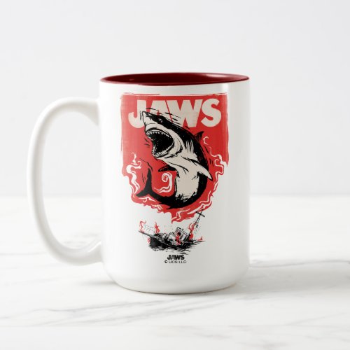 Jaws Shark  Burning Boat Illustration Two_Tone Coffee Mug