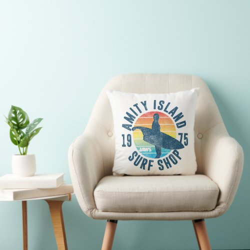 Jaws Vintage Amity Island Surf Shop Throw Pillow