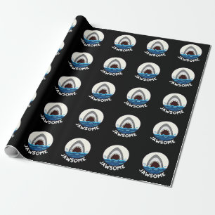 Jawsome Funny Shark Teeth Pun Dark BG Wrapping Paper