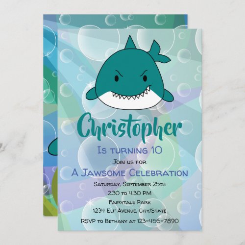 Jawsome Shark Birthday Party  Invitation