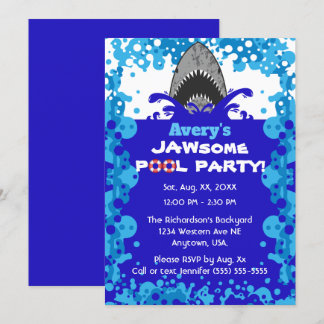 Jawsome Shark Themed Pool Party Birthday Invitation