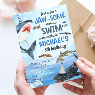 Jawsome Shark Under The Sea Birthday Invitation