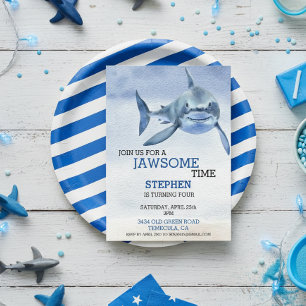 JawSome Time Great White Shark Birthday Watercolor Invitation