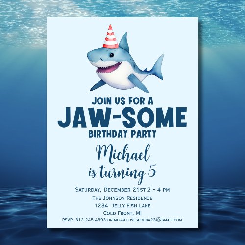 Jawsome Under the Sea Cute Shark Birthday Invitation