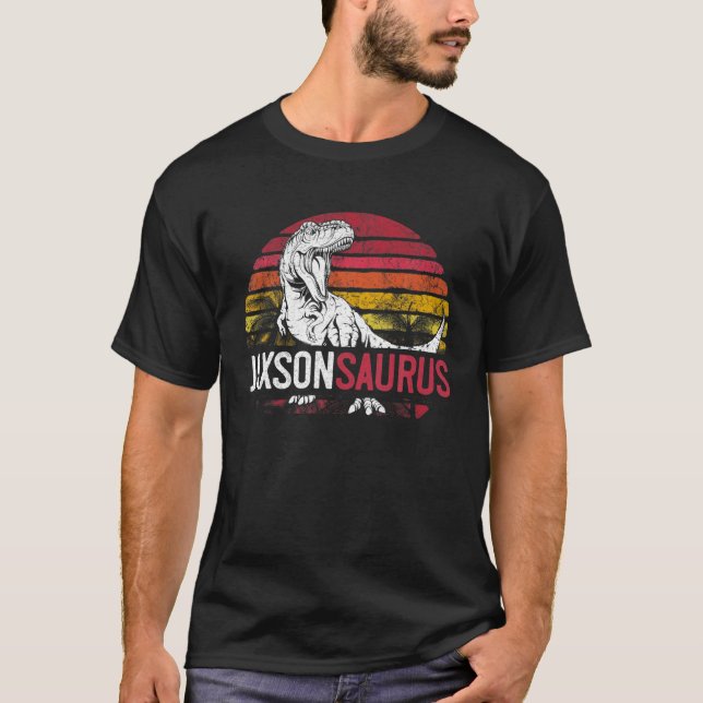 Jaxson Saurus Funny Personalized Dinosaur T Rex Na T-Shirt (Front)