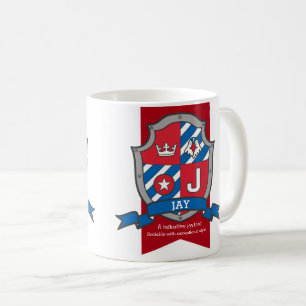 Jay letter J heraldry red blue name meaning Coffee Mug