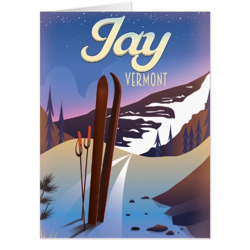 Jay Vermont USA ski travel poster Card