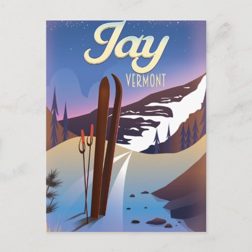 Jay Vermont USA ski travel poster Postcard