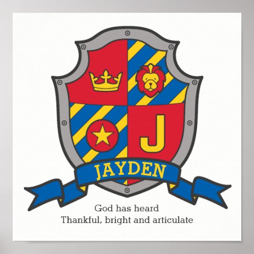Jayden boys J name meaning blue red crest poster
