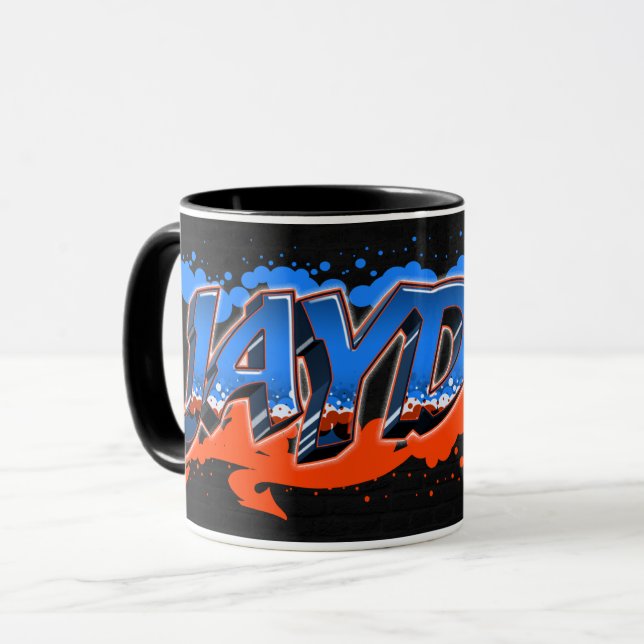 Jayden First Name Graffiti blue orange Tasse Mug (Front Left)