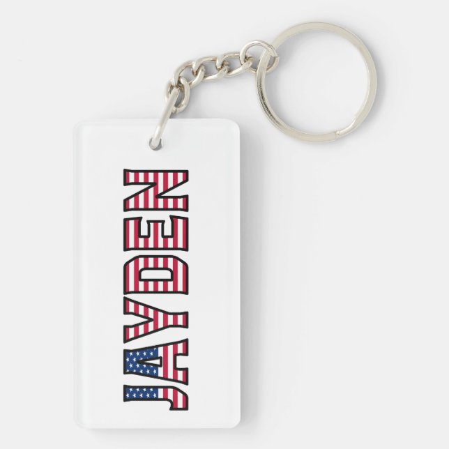 Jayden Name First Name USA Flag Keychain (Back)