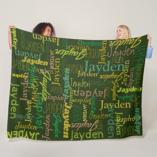 Jayden personalized name shades of green fleece blanket