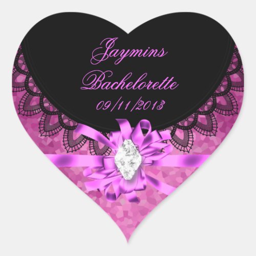 Jaymins Bachelorette Pink Black Lace Heart Sticker