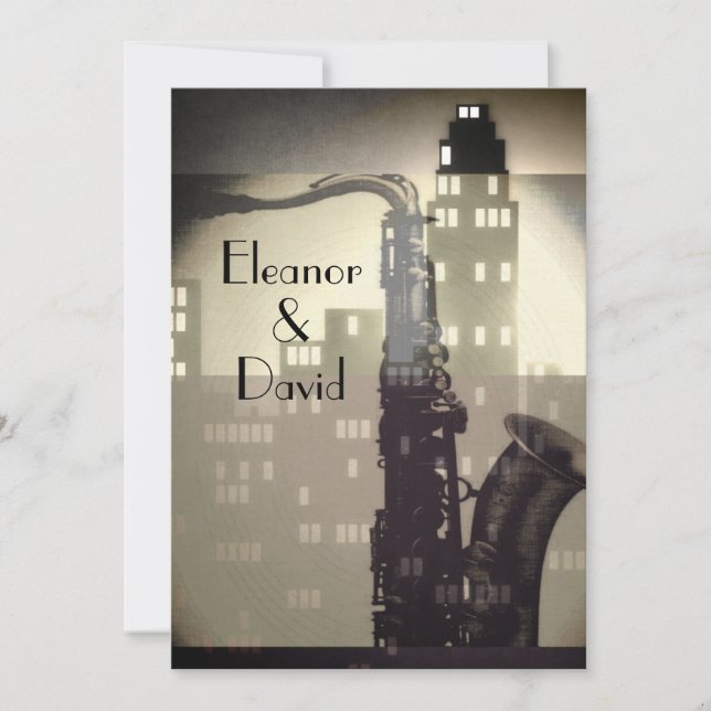 Jazz Age Art Deco custom wedding invitations (Front)