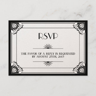 Jazz age black Art Deco RSVP wedding response