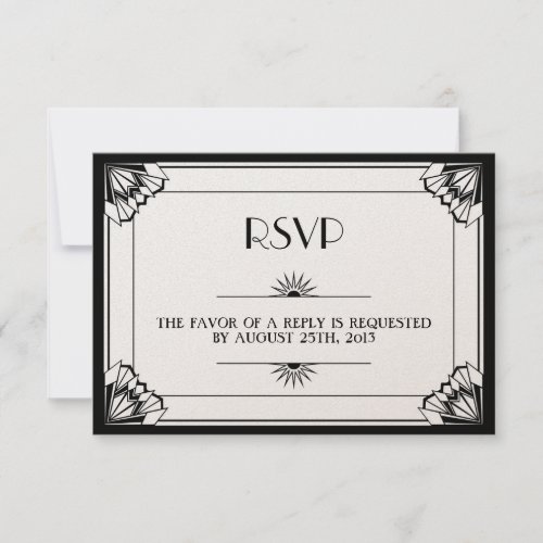 Jazz age black Art Deco RSVP wedding response