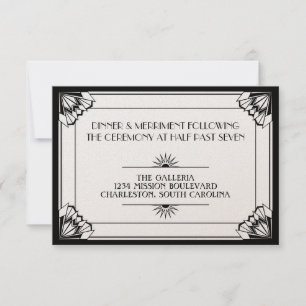 Jazz age black art deco wedding reception invitation