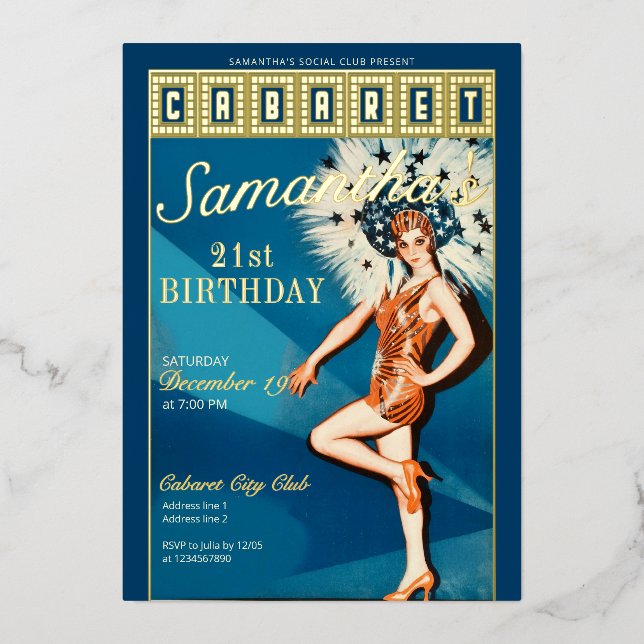 Jazz Age Flapper Cabaret Paris Glam Birthday Party Foil Invitation (Front)
