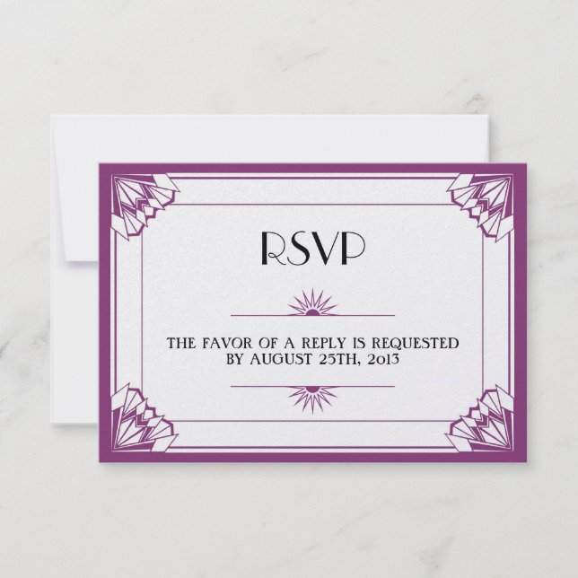 Jazz age purple Art Deco RSVP wedding response (Front)