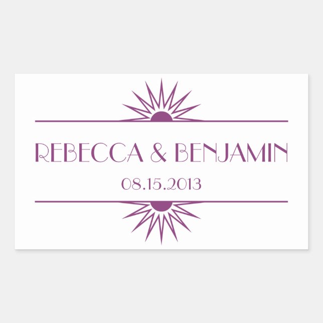 Jazz age purple geometric art deco wedding rectangular sticker (Front)