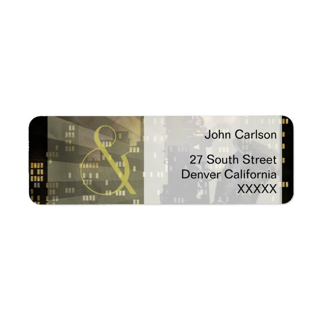 Jazz Age Saxophone City Skyline Wedding Set Label (Front)