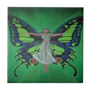 Jazz Age Showgirl Flapper Wearing Butterfly Wings  Ceramic Tile