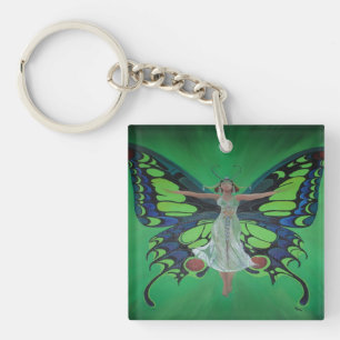 Jazz Age Showgirl Flapper Wearing Butterfly Wings Keychain