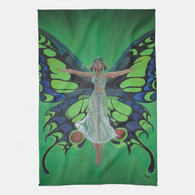 Jazz Age Showgirl Flapper Wearing Butterfly Wings  Kitchen Towel (Vertical)