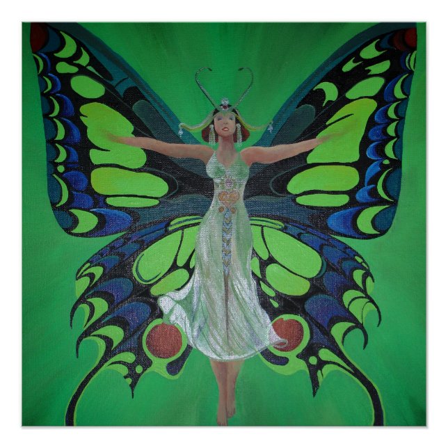 Jazz Age Showgirl Flapper Wearing Butterfly Wings  Poster (Front)