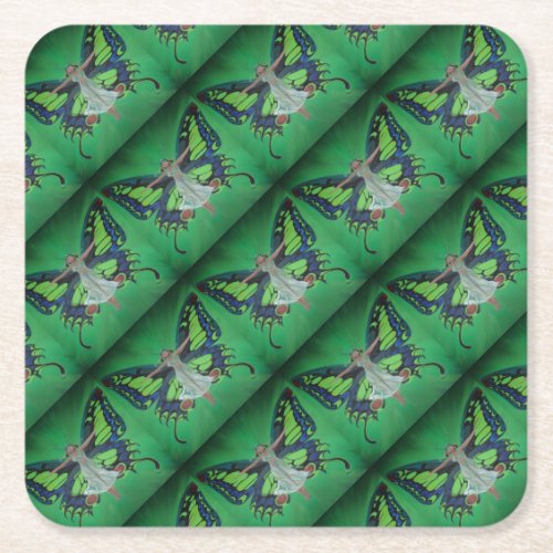 Jazz Age Showgirl Flapper Wearing Butterfly Wings  Square Paper Coaster