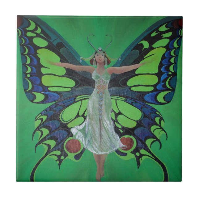 Jazz Age Showgirl Flapper Wearing Butterfly Wings  Tile (Front)