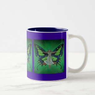 Jazz Age Showgirl Flapper Wearing Butterfly Wings Two-Tone Coffee Mug