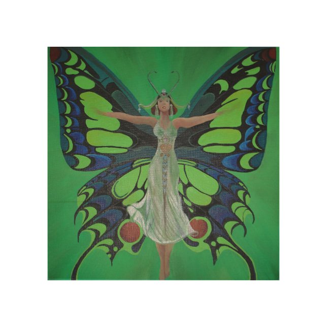 Jazz Age Showgirl Flapper Wearing Butterfly Wings  Wood Wall Art (Front)